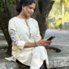 Line Slub Lace in Neck and Sleeve Work
